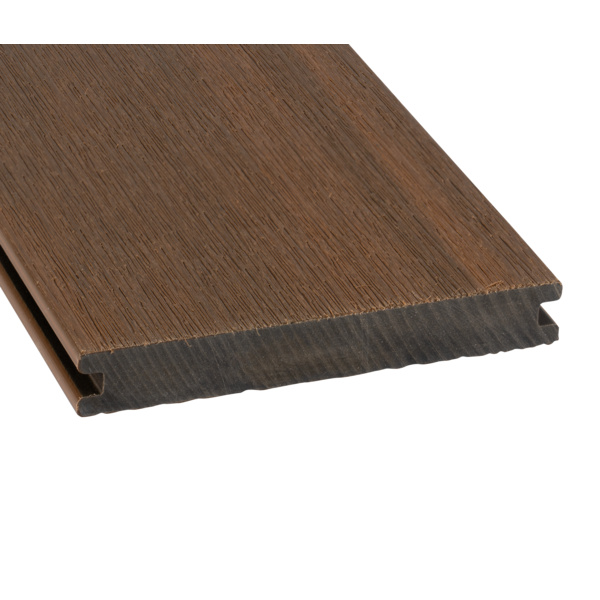 Terrassendiele BPC coextrudiert massiv Nussbraun einseitig Holzstruktur, einseitig individuell strukturiert, längsseitige Nut, Primo+ - 20 x 140 mm