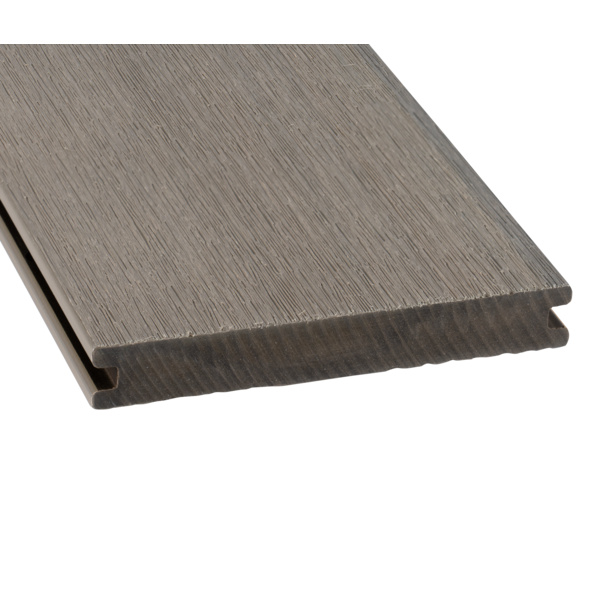 Terrassendiele BPC coextrudiert massiv Silbergrau einseitig Holzstruktur, einseitig individuell strukturiert, längsseitige Nut, Primo+ - 20 x 140 mm