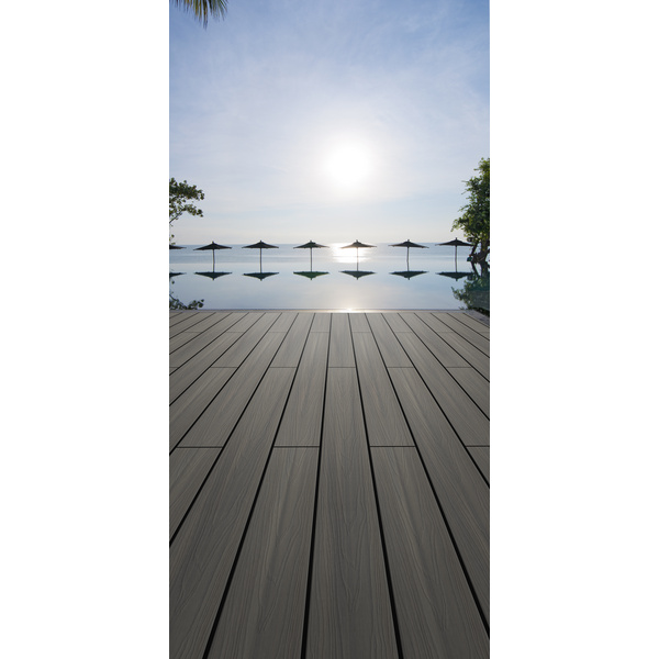 Terrassendiele BPC coextrudiert massiv Silbergrau einseitig Holzstruktur, einseitig individuell strukturiert, längsseitige Nut, Primo+ - 20 x 140 mm