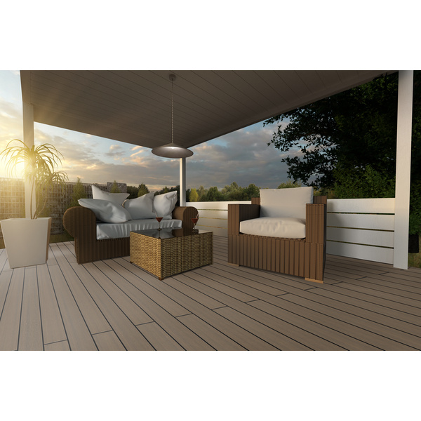 Terrassendiele BPC coextrudiert massiv Nussbraun einseitig Holzstruktur, einseitig individuell strukturiert, längsseitige Nut, PrimoMax+ - 20 x 210 mm