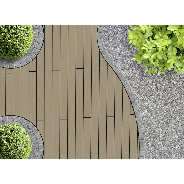 Terrassendiele BPC coextrudiert massiv Naturweiß einseitig Holzstruktur, einseitig individuell strukturiert, längsseitige Nut, Primo+ - 20 x 140 mm