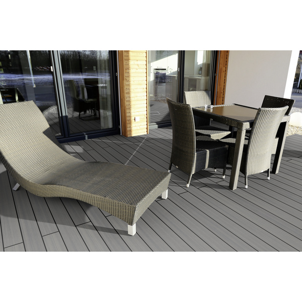 Terrassendiele BPC coextrudiert massiv Mediumgrau einseitig Holzstruktur, einseitig individuell strukturiert, längsseitige Nut, Primo+ - 20 x 140 mm