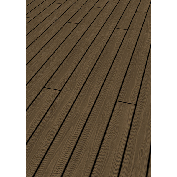 Terrassendiele BPC coextrudiert massiv Nougat einseitig Holzstruktur, längsseitige Nut, Tura - 21 x 190 mm