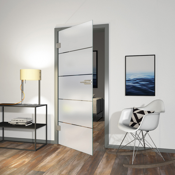 Ganzglastür Satiniert 4 Streifen "GLASWORK 90"