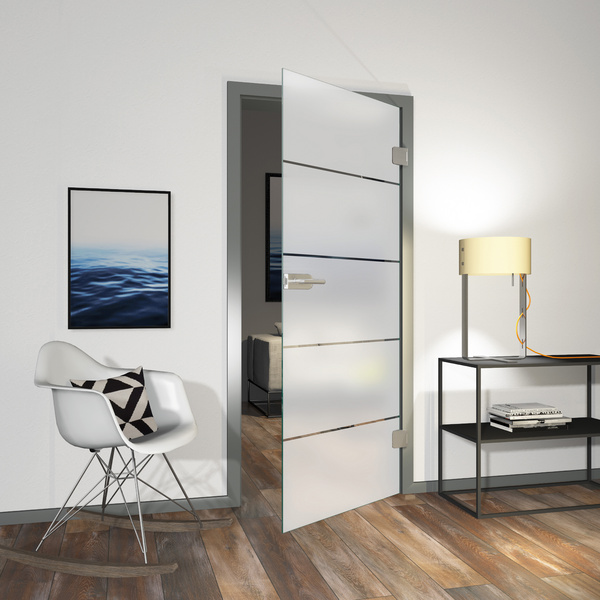 Ganzglastür Satiniert 4 Streifen "GLASWORK 90"