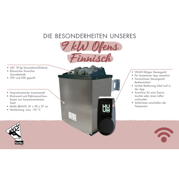 Saunaofen für Außensteuerung 9kW SET mit WiFi-Steuerung