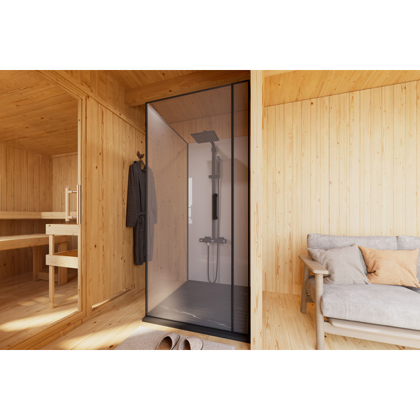 Saunahaus Monterey SET naturbelassen mit Ofen 9kW ext. Strg. 2163x5735x2441mm