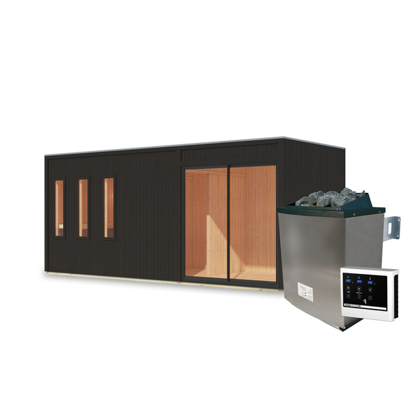 Saunahaus Monterey SET schwarz mit Ofen 9kW ext. Strg. 2163x5735x2441mm