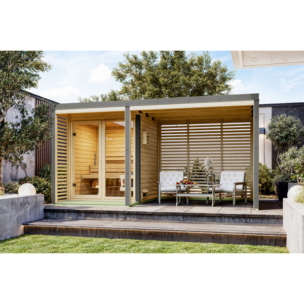 Saunahaus Ares 1 naturbelassen / graualuminium 2760x1910x2315mm