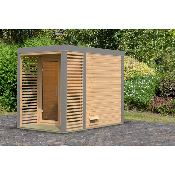 Saunahaus Ares 1 naturbelassen / graualuminium 2760x1910x2315mm