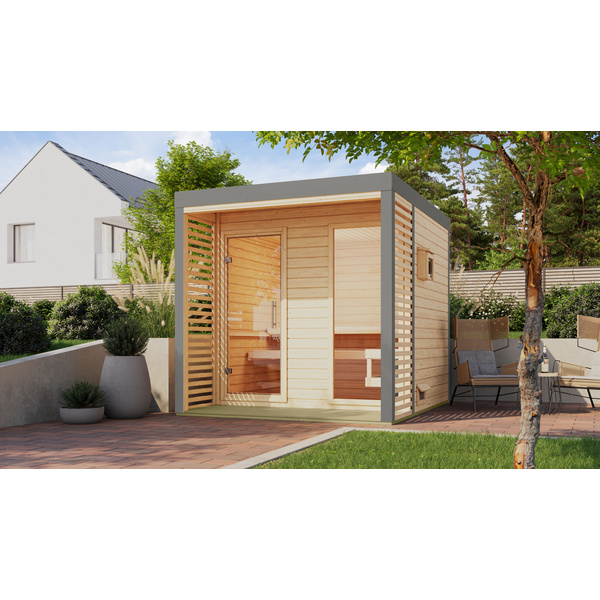 Saunahaus Ares 2 naturbelassen / graualuminium 2760x2310x2315mm