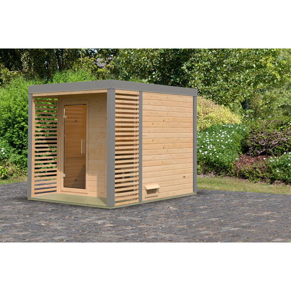 Saunahaus Ares 2 naturbelassen / graualuminium 2760x2310x2315mm