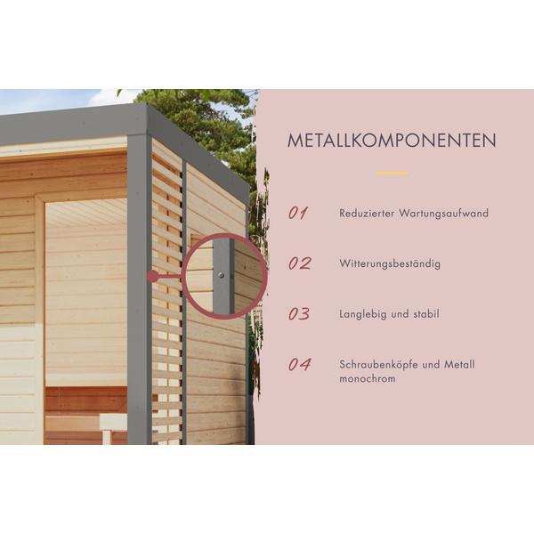 Saunahaus Ares 2 naturbelassen / graualuminium 2760x2310x2315mm