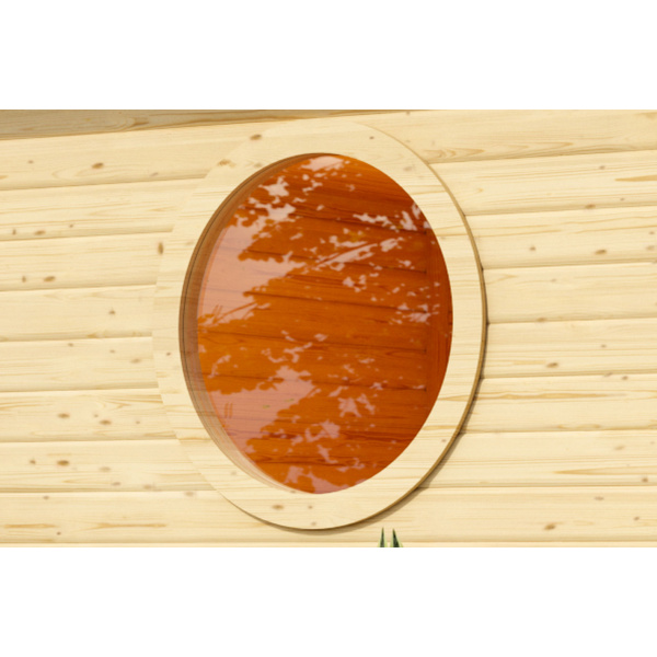 Saunafenster Rund Klarglas verpackt naturbelassen