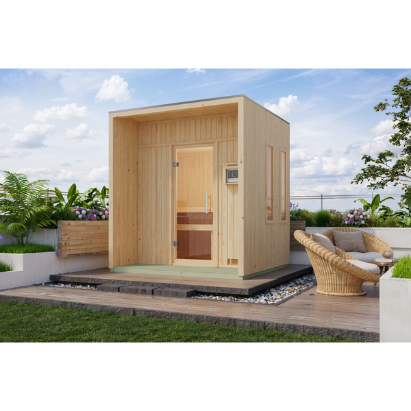 Saunahaus Arcadia SET naturbelassen mit Ofen 9kW ext. Strg. 2165x2195x2440mm