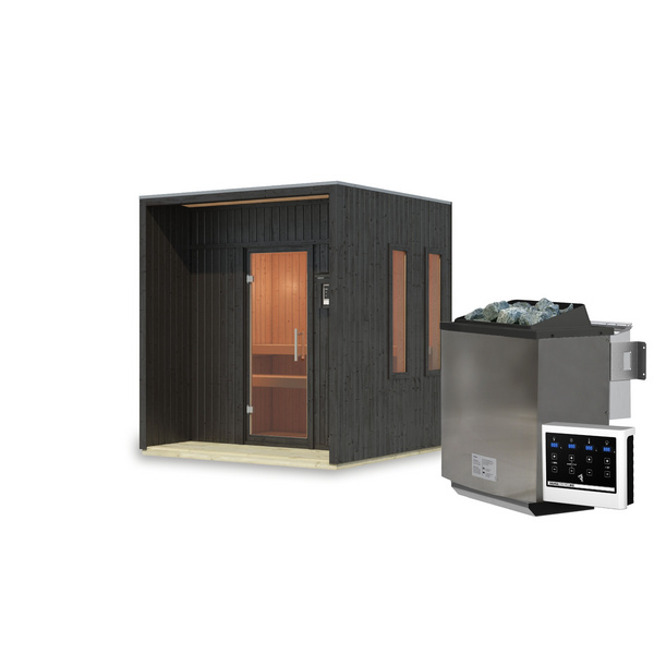 Saunahaus Arcadia SET schwarz mit Ofen 9kW Bio ext. Strg. 2165x2195x2440mm