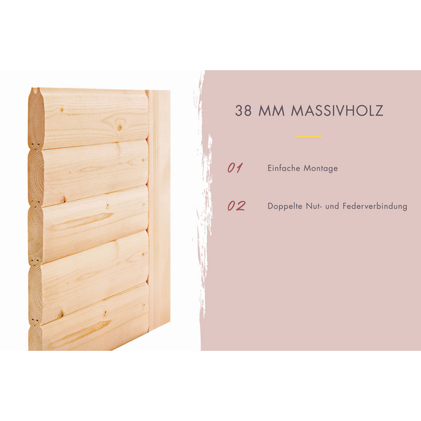 Massivholzsauna Yuma SET mit Ofen 9kW Bio ext. Strg. 1580x1580x2070mm