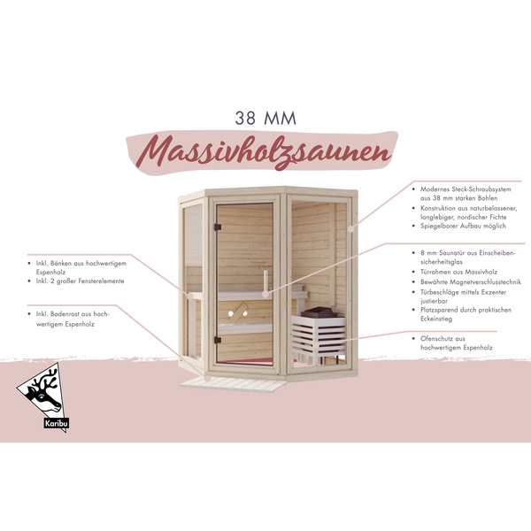 Massivholzsauna Yuma 1580x1580x2070mm