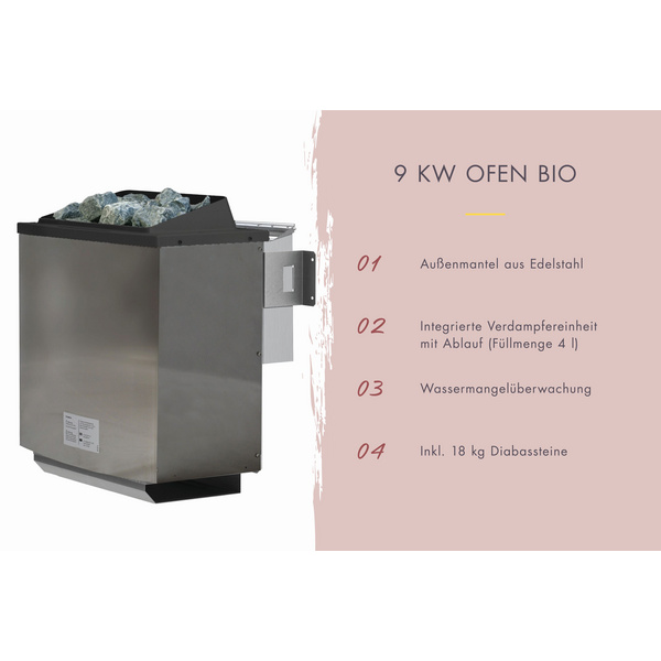 Systemsauna Airi SET mit Ofen 9kW Bio ext. Strg. 1960x1960x1980mm