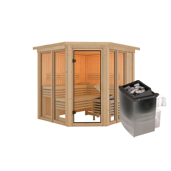 Systemsauna Airi mit Kranz SET mit Ofen 9kW integr. Strg. 2100x2100x2020mm
