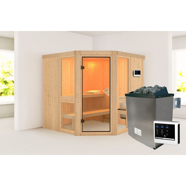 Systemsauna Amelia 2 SET mit Ofen 9kW ext. Strg. 1960x1960x1980mm