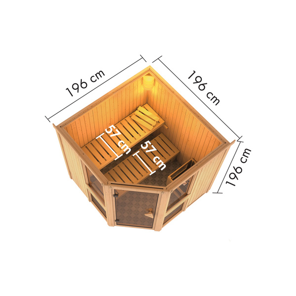 Systemsauna Amelia 2 SET mit Ofen 9kW ext. Strg. 1960x1960x1980mm