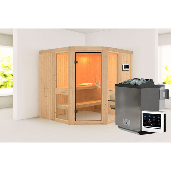 Systemsauna Amelia 2 SET mit Ofen 9kW Bio ext. Strg. 1960x1960x1980mm