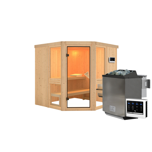 Systemsauna Amelia 2 SET mit Ofen 9kW Bio ext. Strg. 1960x1960x1980mm