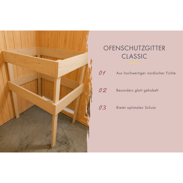 Systemsauna Amelia 2 mit Kranz SET mit Ofen 9kW ext. Strg. 2100x2100x2020mm