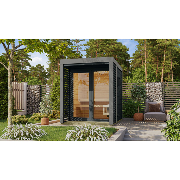 Saunahaus Ares 1 SET anthrazit / graualuminium mit Ofen 9kW ext. Strg. 2760x1910x2315mm