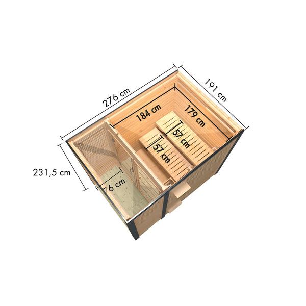 Saunahaus Ares 1 SET anthrazit / graualuminium mit Ofen 9kW ext. Strg. 2760x1910x2315mm