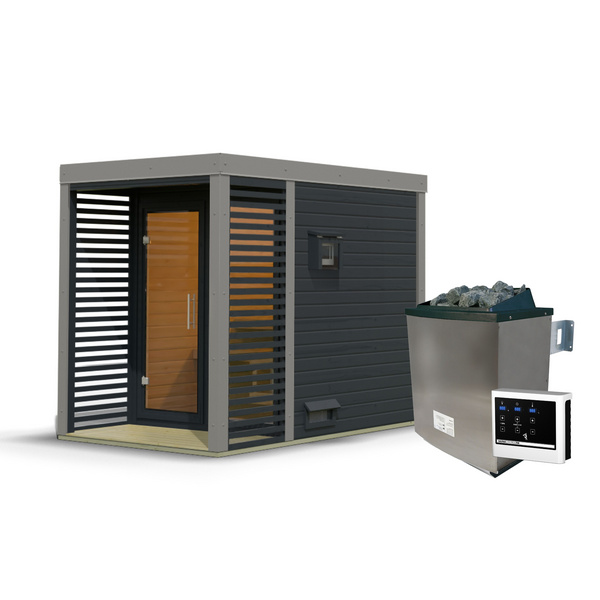 Saunahaus Ares 1 SET anthrazit / graualuminium mit Ofen 9kW ext. Strg. 2760x1910x2315mm