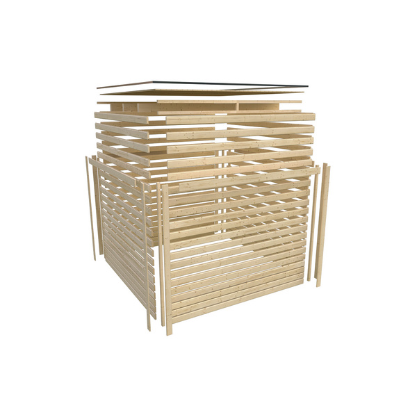 Saunahaus Ares 3 SET anthrazit / graualuminium mit Ofen 9kW Bio extg. Strg 2760x2760x2315mm