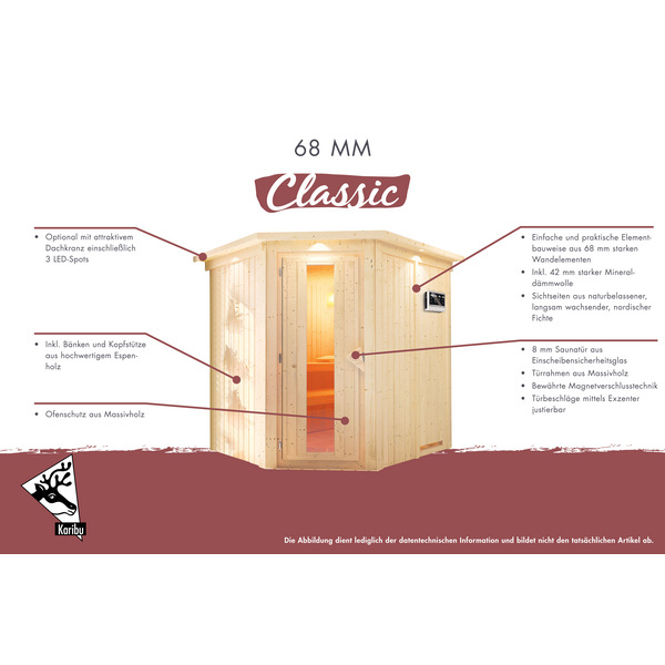 Systemsauna Rodin mit Kranz SET mit Ofen 9kW Bio ext. Strg. Easy 2100x2100x2020mm