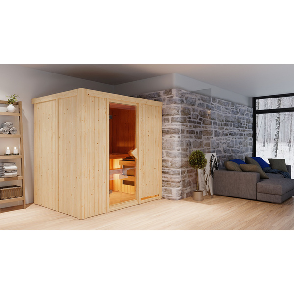 Systemsauna Bodin mit bronz. Tür SET mit Ofen 9kW Bio Edelstahl ext. Strg Easy 1960x1510x1980mm