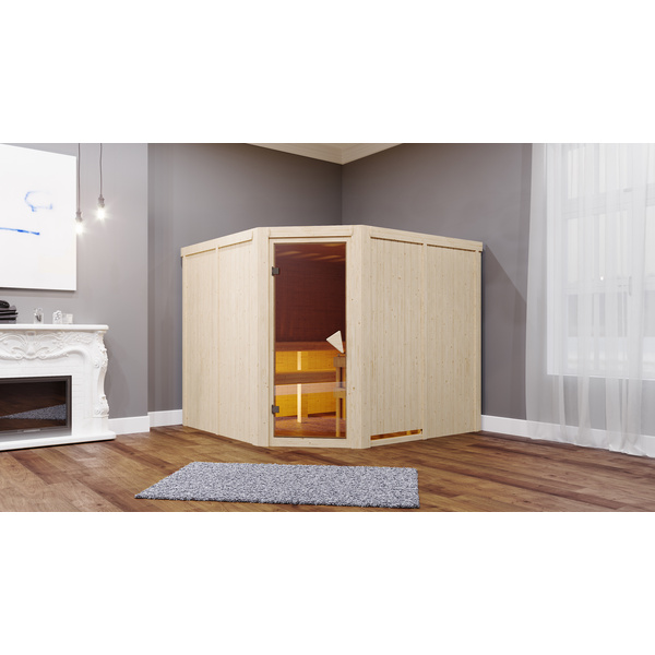 Systemsauna Malin SET mit Ofen 9kW Edelstahl ext. Strg Easy 2310x1960x1980mm