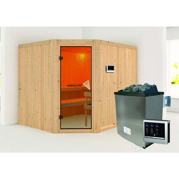 Systemsauna Malin SET mit Ofen 9kW Edelstahl ext. Strg Easy 2310x1960x1980mm