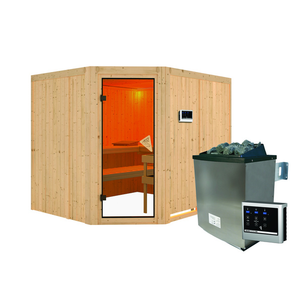 Systemsauna Malin SET mit Ofen 9kW Edelstahl ext. Strg Easy 2310x1960x1980mm