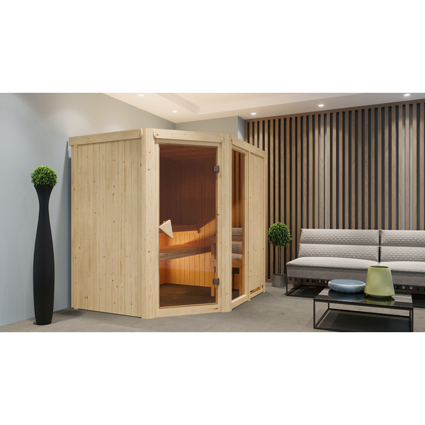 Systemsauna Fiona 2 mit bronz. Tür SET mit Ofen 9kW Bio Edelstahl ext. Strg Easy 1960x1700x1980mm