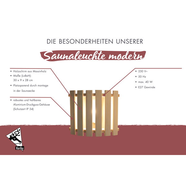 Saunaleuchte Modern mit Massivholzblendschirm
