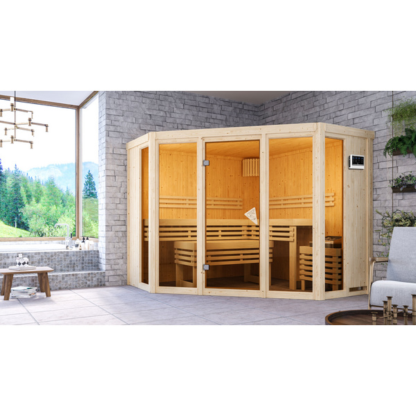 Systemsauna Alcinda mit bronz. Tür SET mit Ofen 9kW Bio mit ext. Strg. 2310x2310x1980mm