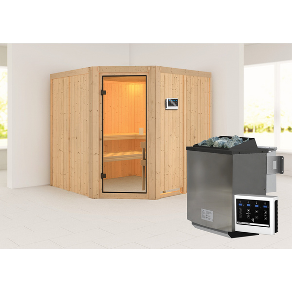Systemsauna Kotka mit bronz. Tür SET mit Ofen 9kW Bio mit ext. Strg. 1960x1960x1980mm