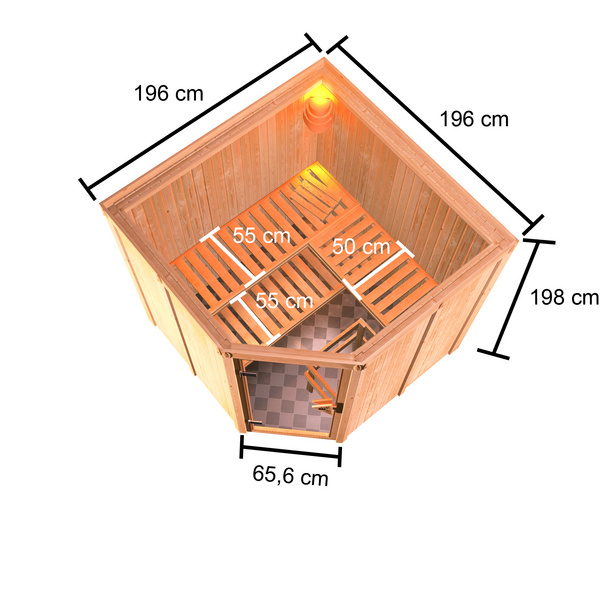 Systemsauna Kotka mit bronz. Tür SET mit Ofen 9kW Bio mit ext. Strg. 1960x1960x1980mm