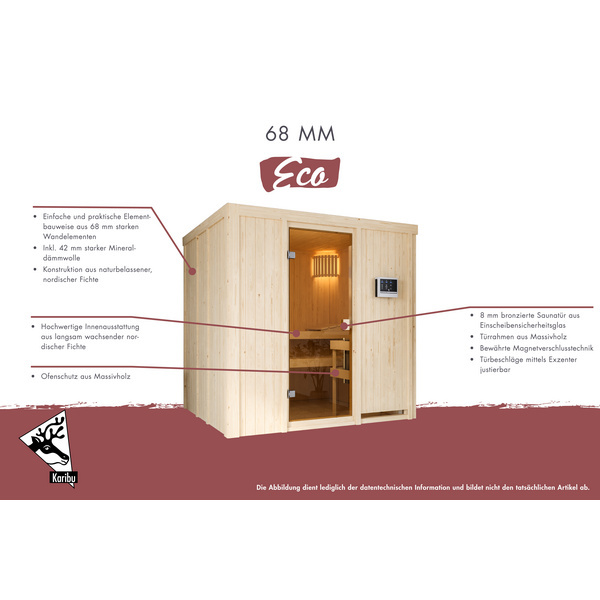 Systemsauna Kotka mit bronz. Tür SET mit Ofen 9kW Bio mit ext. Strg. 1960x1960x1980mm