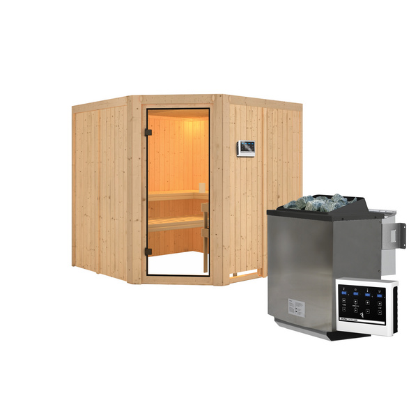 Systemsauna Kotka mit bronz. Tür SET mit Ofen 9kW Bio mit ext. Strg. 1960x1960x1980mm