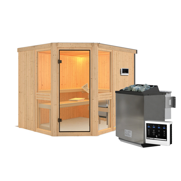 Systemsauna Amelia 3 mit bronz. Tür SET Ofen 9kW Bio externe Strg Easy 2310x1960x1980mm