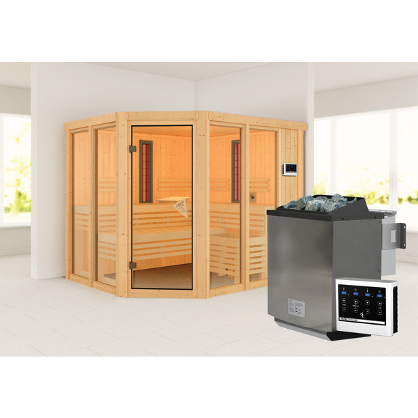 Systemsauna Infrarotkabine Ava mit bronz. Tür SET mit Ofen 9kW Bio ext. Strg. 2310x1960x1980mm