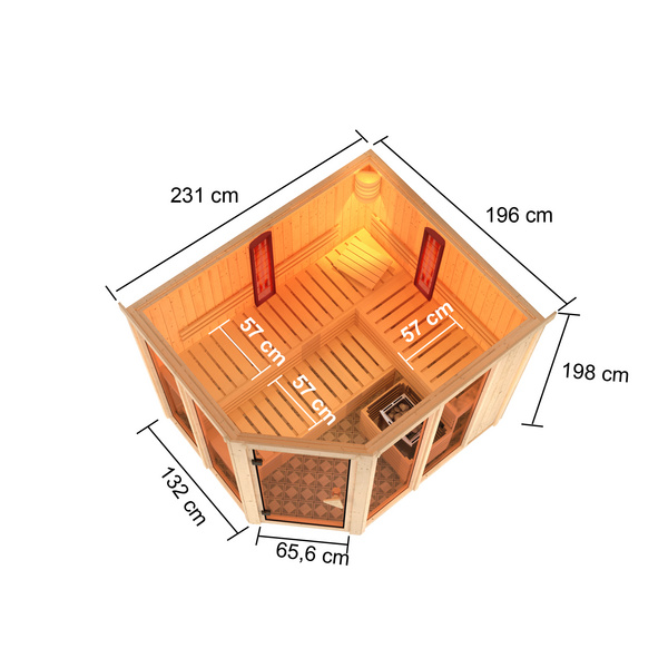 Systemsauna Infrarotkabine Ava mit bronz. Tür SET mit Ofen 9kW Bio ext. Strg. 2310x1960x1980mm