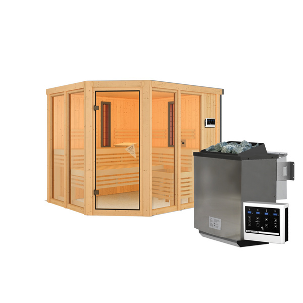 Systemsauna Infrarotkabine Ava mit bronz. Tür SET mit Ofen 9kW Bio ext. Strg. 2310x1960x1980mm