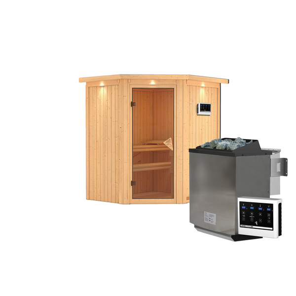 Systemsauna Taurin mit Kranz SET. mit Ofen 9kW Bio ext. Strg Easy 1840x1650x2020mm